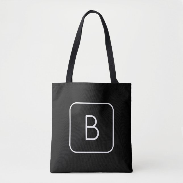Bolsa Tote Monograma inicial estilizado moderno | Branco e Pr (Frente)