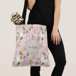 Bolsa Tote Monograma Inicial Floral de Magnólia Rosa Bege