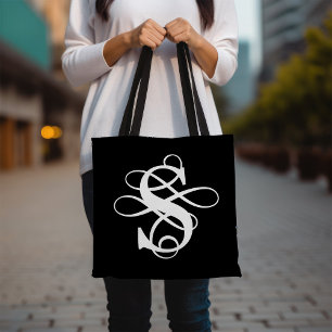 Bolsa Tote Monograma Inicial Inverso Preto e Branco