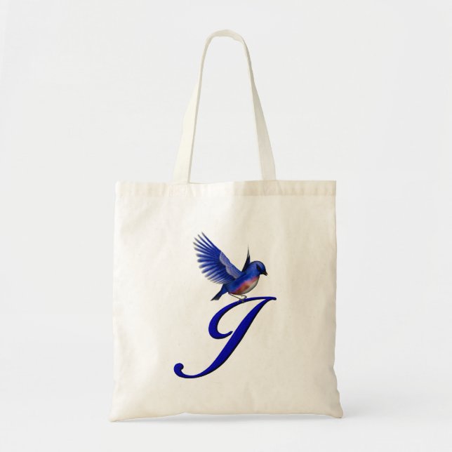Bolsa Tote Monograma Inicial J com Pássaro Azul (Frente)
