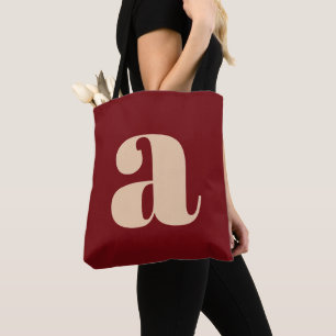 Bolsa Tote Monograma Inicial Negrito Retro Vermelho Escuro Mo