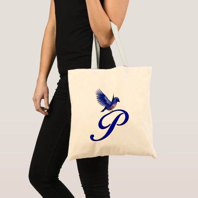 Bolsa Tote Monograma Inicial P Pássaro Azul (Frente (produto))