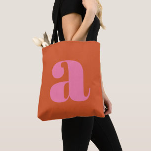 Bolsa Tote Monograma Inicial Simples Boho Rosa Laranja Negrit