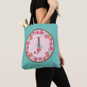 Bolsa Tote Monograma J - Letra com Peony Flower Image Toag