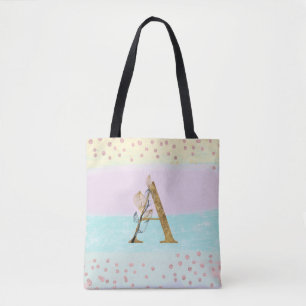Bolsa Tote *~ Monograma - LETRA A - Cores de Pastel Douradas