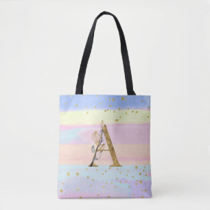Bolsa Tote *~ Monograma - LETRA A - Pastel Cores Douradas