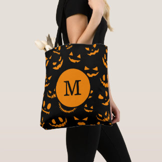 Bolsa Tote Monograma - Letra Spooky Jack O Lantern Faces
