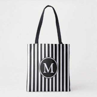 Bolsa Tote Monograma Listrado Preto e Branco Elegante