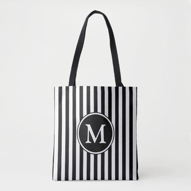 Bolsa Tote Monograma Listrado Preto e Branco Elegante (Frente)