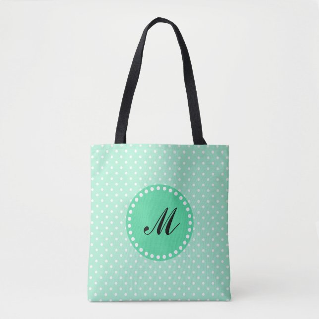 Bolsa Tote Monograma Magic Mint e Bolinhas Branca (Frente)