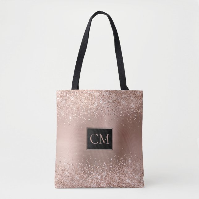 Bolsa Tote Monograma Metálico de Lâmpada Dourada Glitter (Frente)