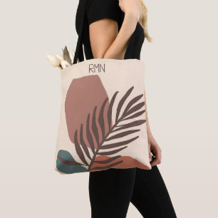 Bolsa Tote monograma minimalista de arte abstrato palm