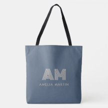 Monograma Minimalista em Azul Ardósia e Bege Areia