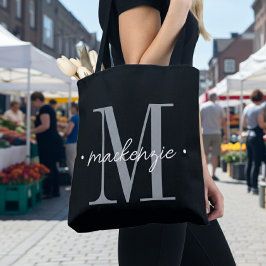 Bolsa Tote Monograma Minimalista Moderno Preto Branco