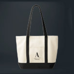 Bolsa Tote Monograma mínimo Bridesmaid preto e branco<br><div class="desc">Este é um design de monograma mínimo, moderno e personalizado. Este design de na moda está em preto e branco clássico, com tipografia de script. É perfeito para um presente personalizado para sua dama de honra ou madrinha de casamento e ideal como obrigado de noiva que você oferece ou como...</div>