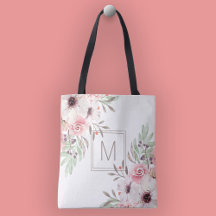 Monograma Moderna Floral de Aquarela Rosa