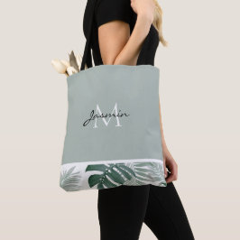 Bolsa Tote Monograma Moderna Folha Tropical Verde Sage