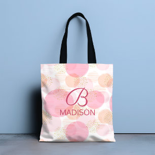 Bolsa Tote Monograma Moderno Cor de Rosa Brilhante Personaliz