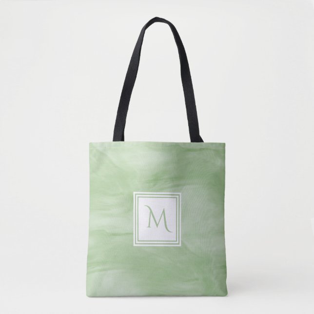 Bolsa Tote Monograma Moderno de Mármore Verde Simples e Verde (Frente)