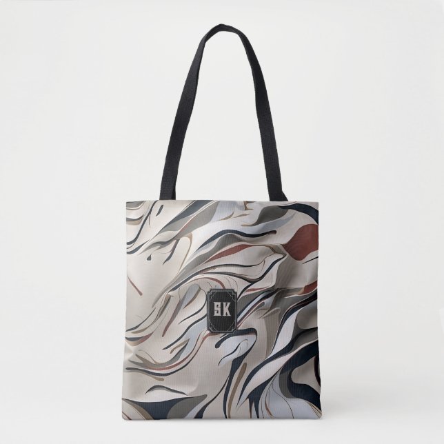 Bolsa Tote Monograma moderno de padrões giratórios abstrato (Frente)