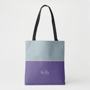 Bolsa Tote Monograma Moderno e Bonito Nome Elegante Roxo Azul