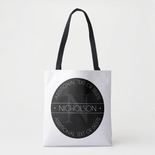 Bolsa Tote Monograma moderno editável elegante preto e branco (Frente)
