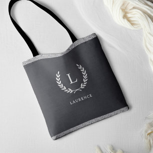 Bolsa Tote Monograma Moderno Elegante Branco e Preto Chic, In