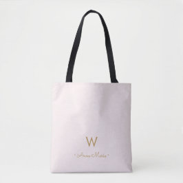 Bolsa Tote Monograma moderno em rosa bege dourado com letras 
