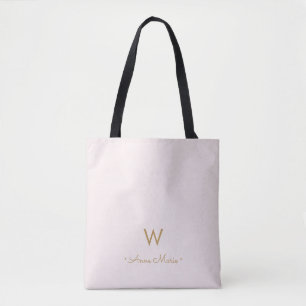 Bolsa Tote Monograma moderno em rosa bege dourado com letras 
