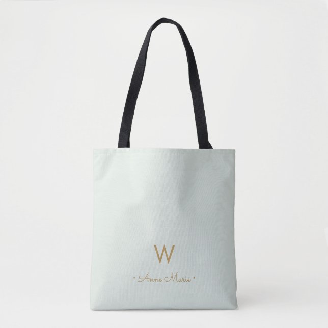 Bolsa Tote Monograma Moderno em Verde Sage e Dourado (Frente)
