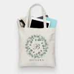 Bolsa Tote Monograma Moderno Eucalyptus Wreath Casamento Tote<br><div class="desc">Monograma moderno Eucalyptus Wreath Wedding Tote Bag por Girly-Girl-Graphics no Zazzle: Perfeito para a bela noiva e suas damas de honra! Personalize este elegante, delicado e exclusivamente chique, sofisticado padrão botânico rústico pastel moderno e minimalista sofisticado e elegante roteiro monograma monograma inicial de tipografia tote e partilhe com a família...</div>