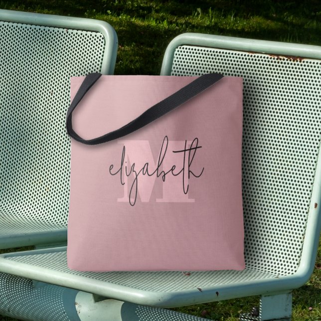 Bolsa Tote Monograma Moderno Nome Personalizado Dusty Rosa (Criador carregado)