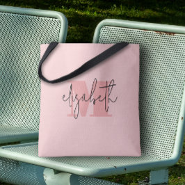 Bolsa Tote Monograma Moderno Nome Personalizado Rosa