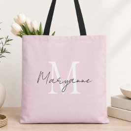 Bolsa Tote Monograma Moderno Nome Rosa Bege