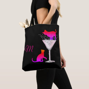 Bolsa Tote Monograma Moderno Rosa Cor-de-Cobra Preta