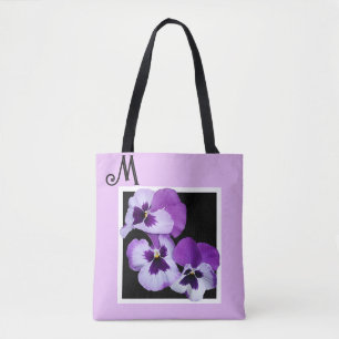Bolsa Tote Monograma monograma floral roxo com nome M persona