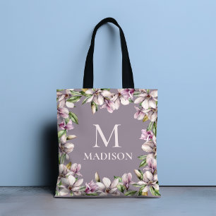 Bolsa Tote Monograma Monograma Magnolia Floral Personalizada