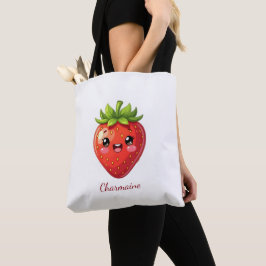 Bolsa Tote Monograma morango kawaii fofo