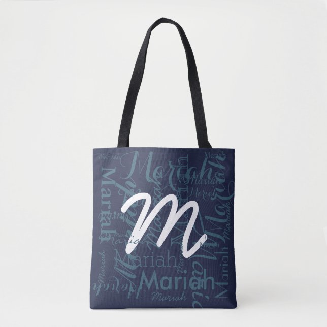 Bolsa Tote monograma na moda azul marinho (Frente)