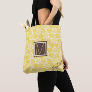 Bolsa Tote Monograma Natural de Tendência Amarela e Folha de