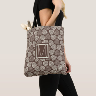 Bolsa Tote Monograma Natural de Trendência Marrom e Folha de