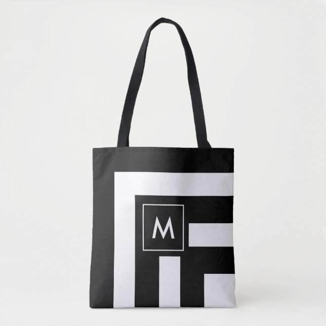 Bolsa Tote Monograma no Saco de Tota em Branco e Preto (Frente)