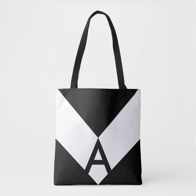 Bolsa Tote Monograma no triângulo Abstrato preto e branco (Frente)