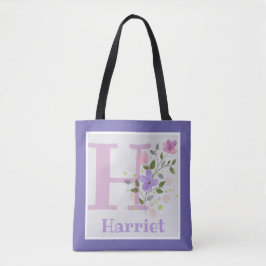 Bolsa Tote Monograma & Nome Harriet com Flores