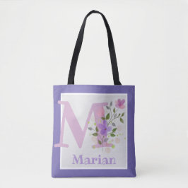 Bolsa Tote Monograma & Nome Marian com Flores