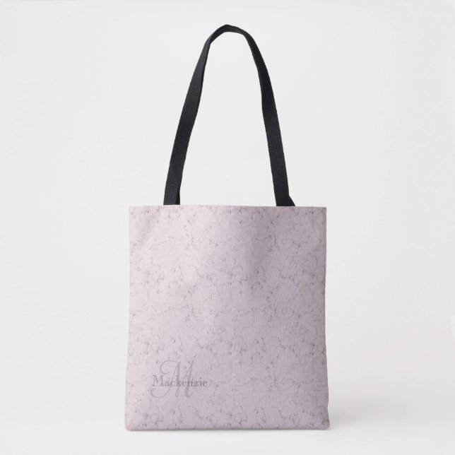 Bolsa Tote Monograma Nome personalizado Blush Pink Cinza (Frente)