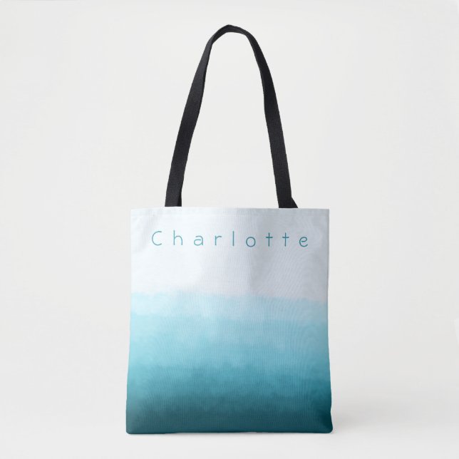 Bolsa Tote Monograma Nome Teal Green Blue Ocean Ombre (Frente)