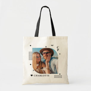 Bolsa Tote Monograma Nome Trendy Foto Simple Modern