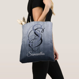 Bolsa Tote Monograma ombre listrado rústico cinza azul