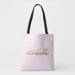 Bolsa Tote Monograma pastel cor-de-rosa dourado preto elegant